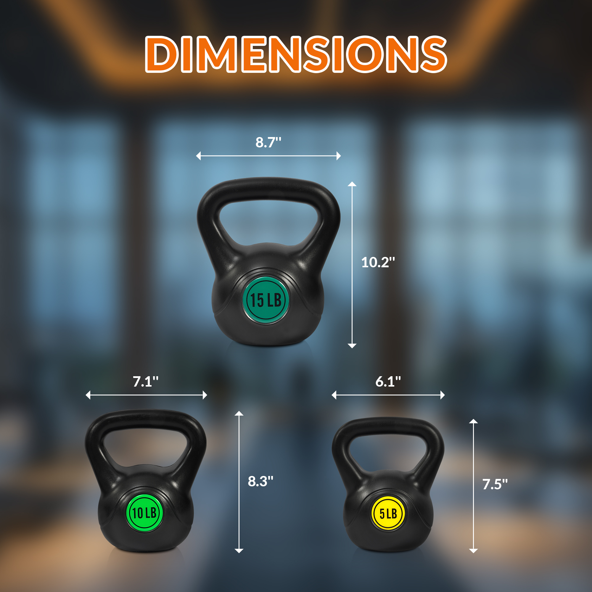 FITVIDS Wide Grip three-piece Kettlebell Exercise Fitness weight sets, consisting of 5 lb., 10 lb., 15 lb., and 20 lb., in sets of 3 or 4 for complete fitness training - Image 11