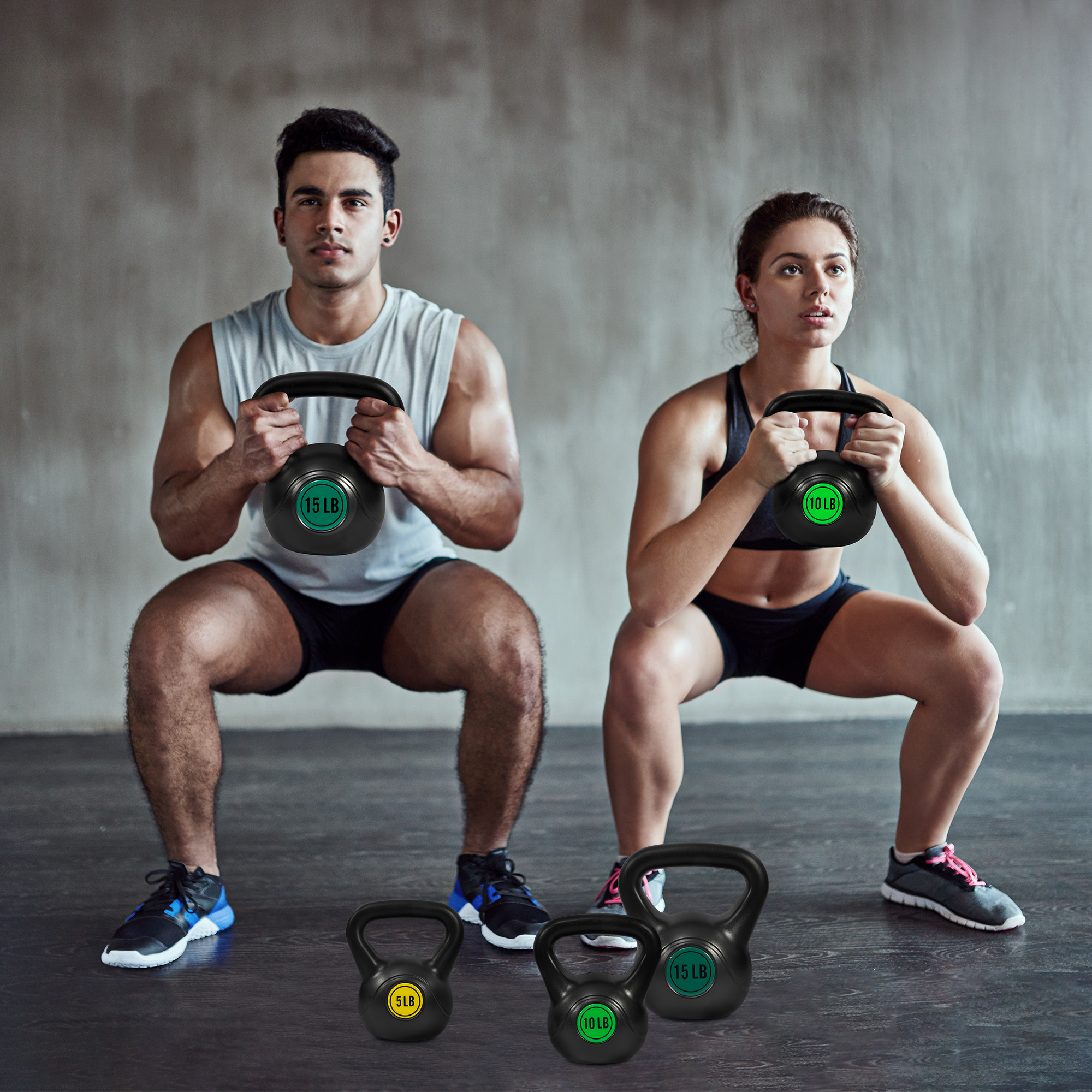 FITVIDS Wide Grip three-piece Kettlebell Exercise Fitness weight sets, consisting of 5 lb., 10 lb., 15 lb., and 20 lb., in sets of 3 or 4 for complete fitness training - Image 13