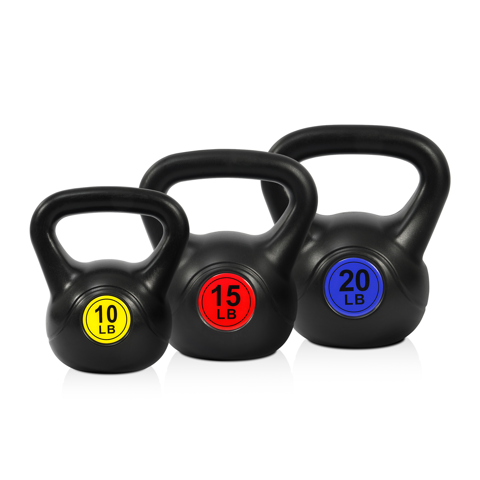 FITVIDS Wide Grip three-piece Kettlebell Exercise Fitness weight sets, consisting of 5 lb., 10 lb., 15 lb., and 20 lb., in sets of 3 or 4 for complete fitness training - Image 9