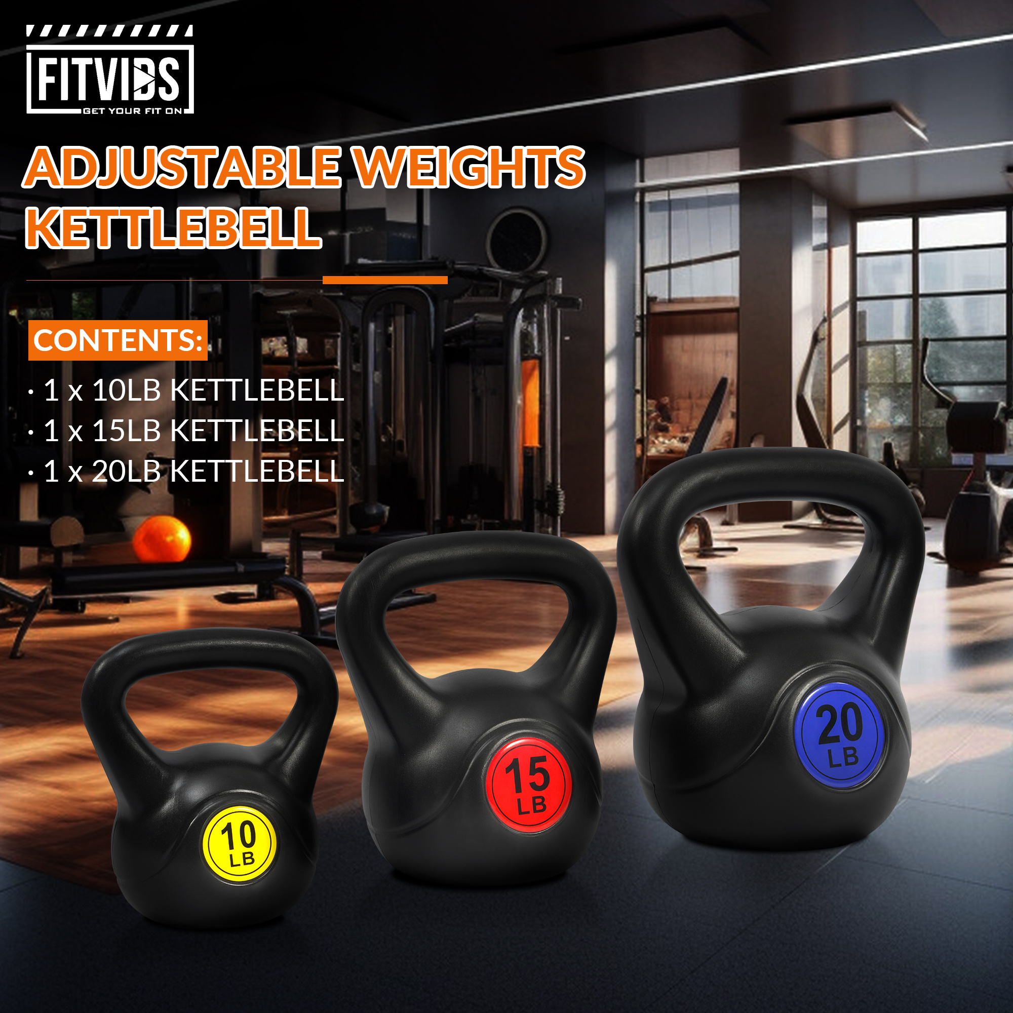 FITVIDS Wide Grip three-piece Kettlebell Exercise Fitness weight sets, consisting of 5 lb., 10 lb., 15 lb., and 20 lb., in sets of 3 or 4 for complete fitness training - Image 17
