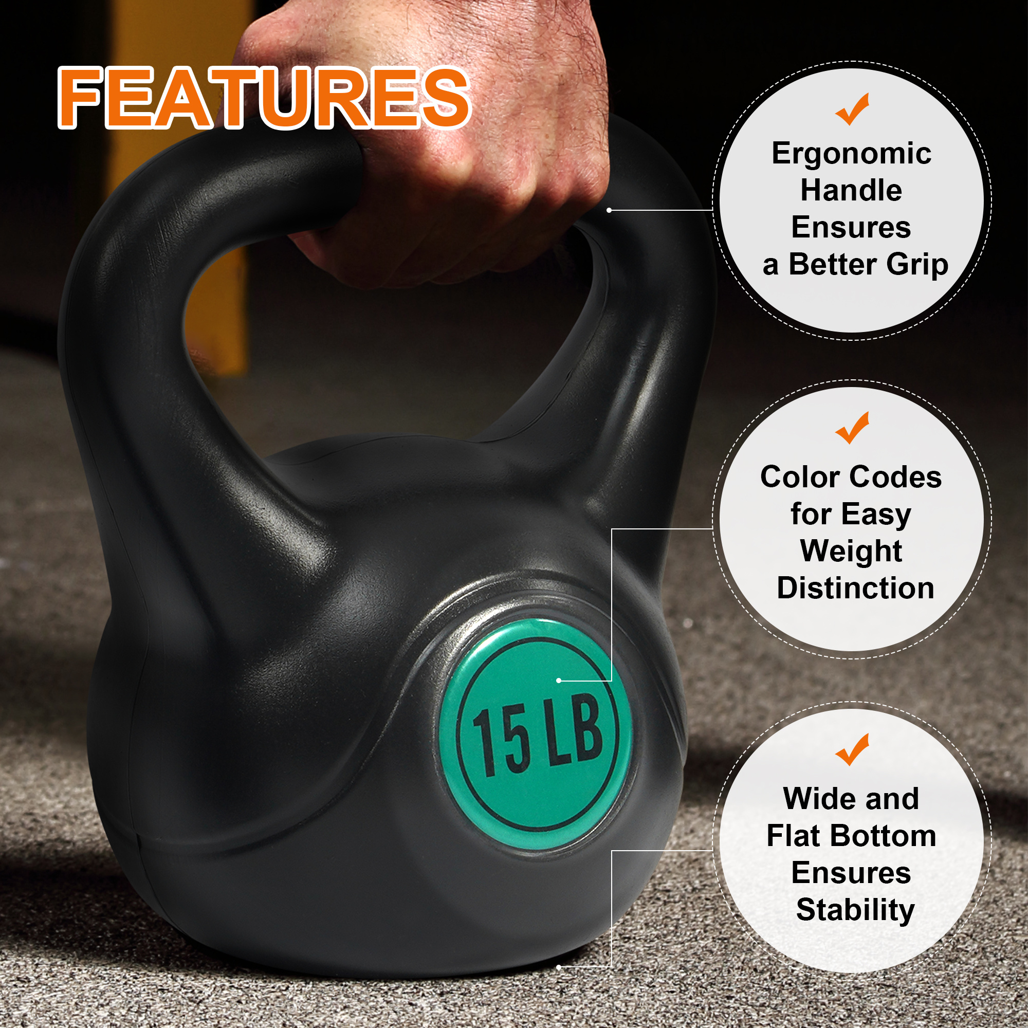 FITVIDS Wide Grip three-piece Kettlebell Exercise Fitness weight sets, consisting of 5 lb., 10 lb., 15 lb., and 20 lb., in sets of 3 or 4 for complete fitness training - Image 8