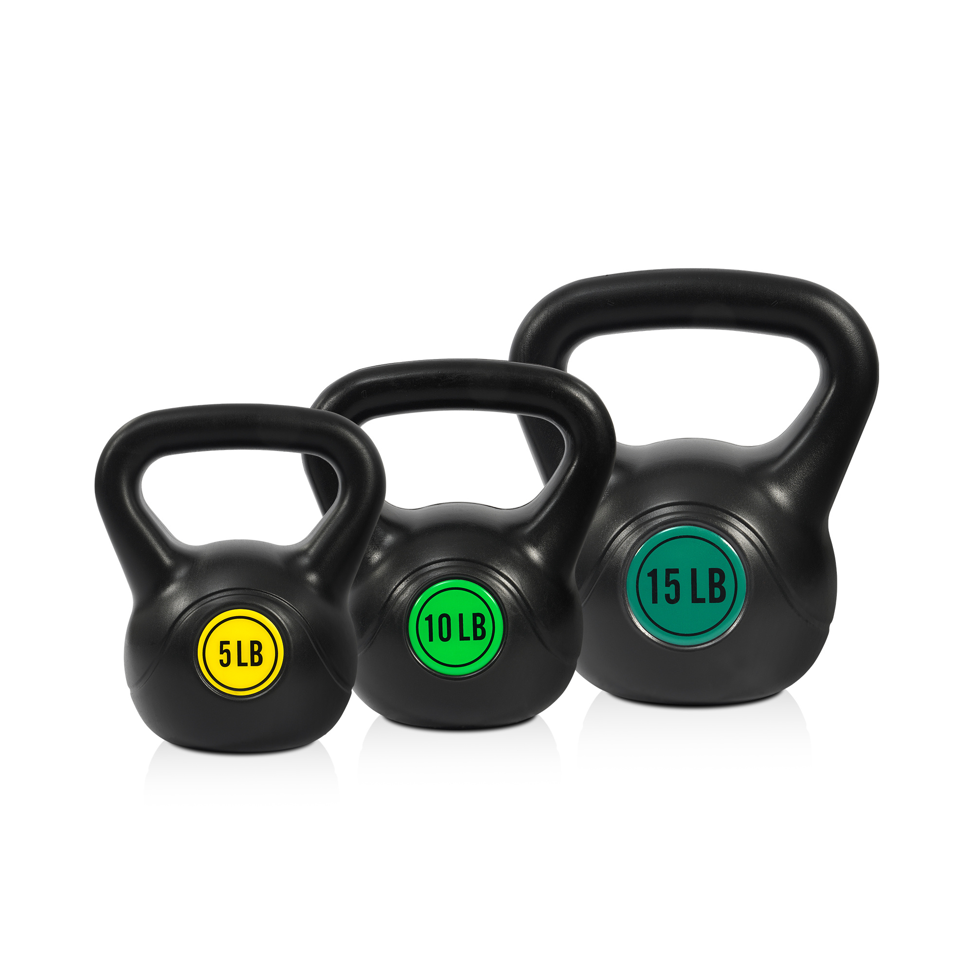 FITVIDS Wide Grip three-piece Kettlebell Exercise Fitness weight sets, consisting of 5 lb., 10 lb., 15 lb., and 20 lb., in sets of 3 or 4 for complete fitness training - Image 5