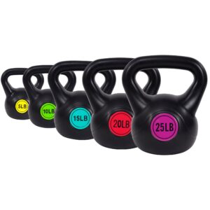 Wide Grip Kettle Bell Strength Training Full Body Exercise Fitness Home Gym Workout Equipment Weight Set, 5, 10, 15, 20, 25 Pound, Black