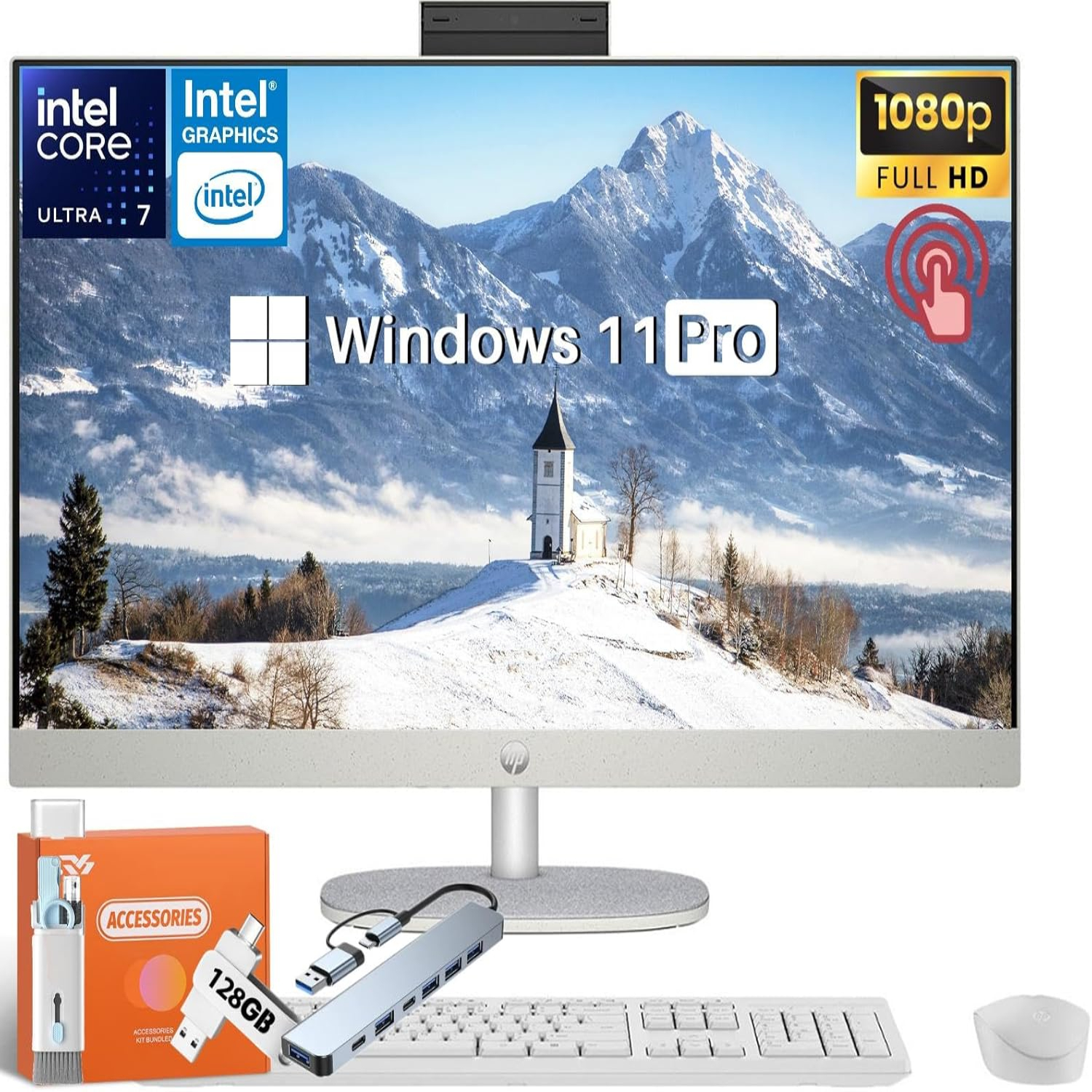 HP 2025 27" FHD All-in-One Touchscreen Desktop, Intel Ultra 7 155U 12-Core (4.8…