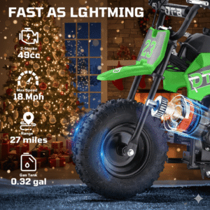 Mini Dirt Bike, 49 CC 2-Stroke Gas Bike with Off-Rode Tire, Suspensions, Disc Brakes, Max Load 160Lbs, Up to 18Mph