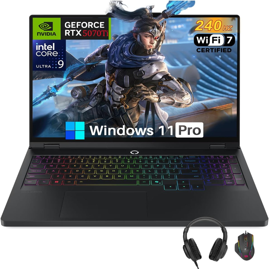 Lenovo Legion Pro 5i Ai Gaming Laptop, 16" 2.5K 240Hz OLED Display, NVIDIA GeForce RTX 5070Ti 12GB GDRR7, Intel Ultra 9 275HX (Up to 5.4GHz), 64 GB DDR5, 4 TB SSD, Wi-Fi 7, Windows 11 Pro, Accessories