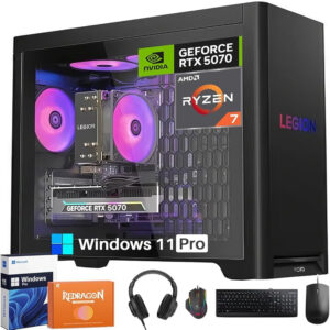 Lenovo Legion Tower 5 Gaming Desktop, AMD Ryzen 7 7800X3D NVIDIA GeForce RTX 5070 12GB GDDR7, 32GB DDR5 5600MT/s, 1TB SSD, 2TB HDD, Whisper-Quiet Legion Cooling, Windows 11 Pro, REDRAGON Accessories