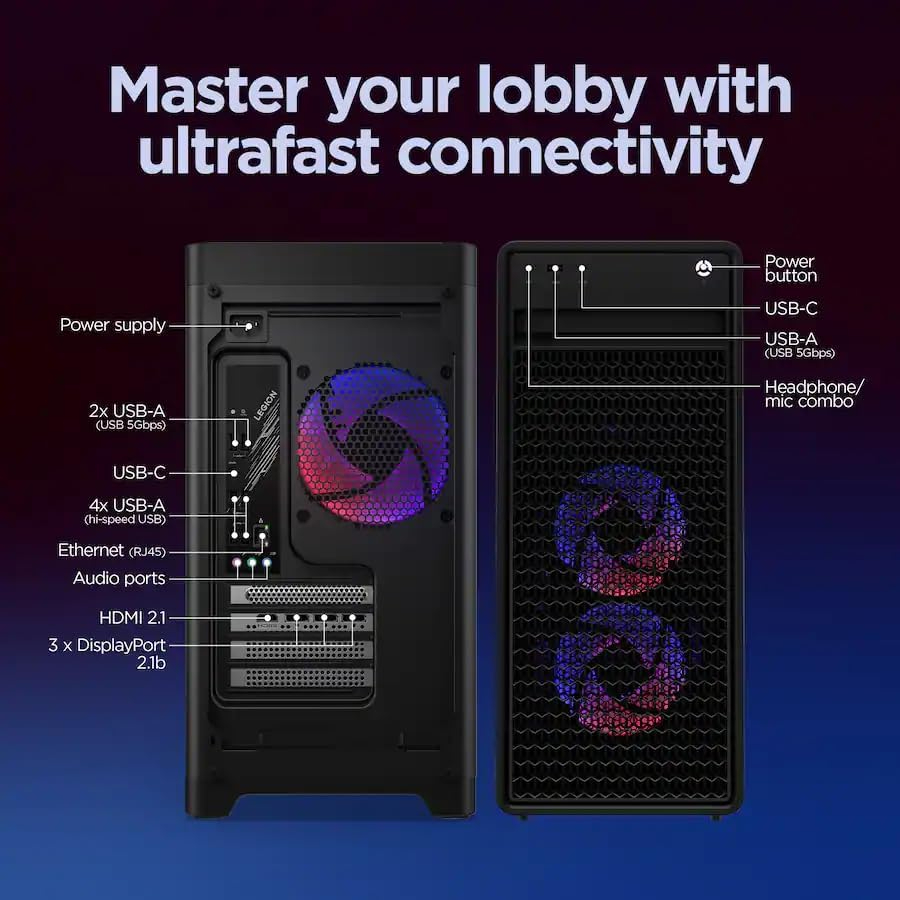 Lenovo Legion Tower 5 Gaming Desktop, AMD Ryzen 7 7800X3D NVIDIA GeForce RTX 5070 12GB GDDR7, 32GB DDR5 5600MT/s, 2TB SSD, 2TB HDD, Whisper-Quiet Legion Cooling, Windows 11 Pro, REDRAGON Accessories - Image 6