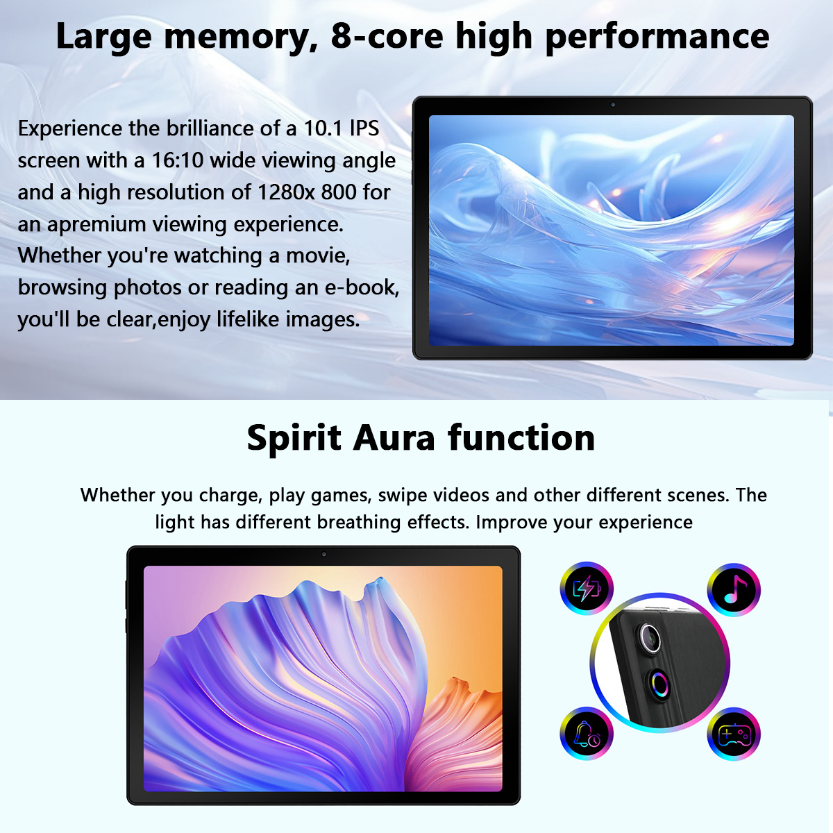 AEEZO Android 14 Tablet with Face Unlock, 10.1 Inch HD Display, Octa-Core Processor, 12GB RAM, 64GB ROM, 1TB Expandable Storage, 5000mAh Battery, 5MP+8MP Cameras, Includes Headphones, Wireless Mouse, Keyboard, Stylus, and Case christmas gifts - Image 4