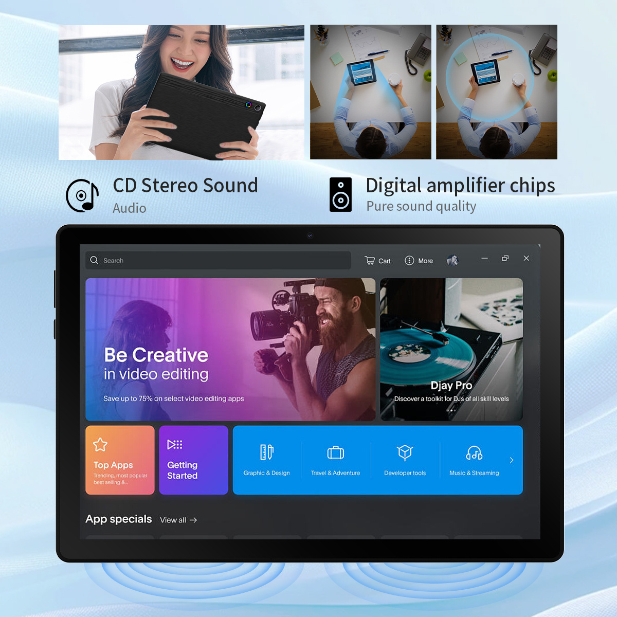 AEEZO Android 14 Tablet with Face Unlock, 10.1 Inch HD Display, Octa-Core Processor, 12GB RAM, 64GB ROM, 1TB Expandable Storage, 5000mAh Battery, 5MP+8MP Cameras, Includes Headphones, Wireless Mouse, Keyboard, Stylus, and Case christmas gifts - Image 2