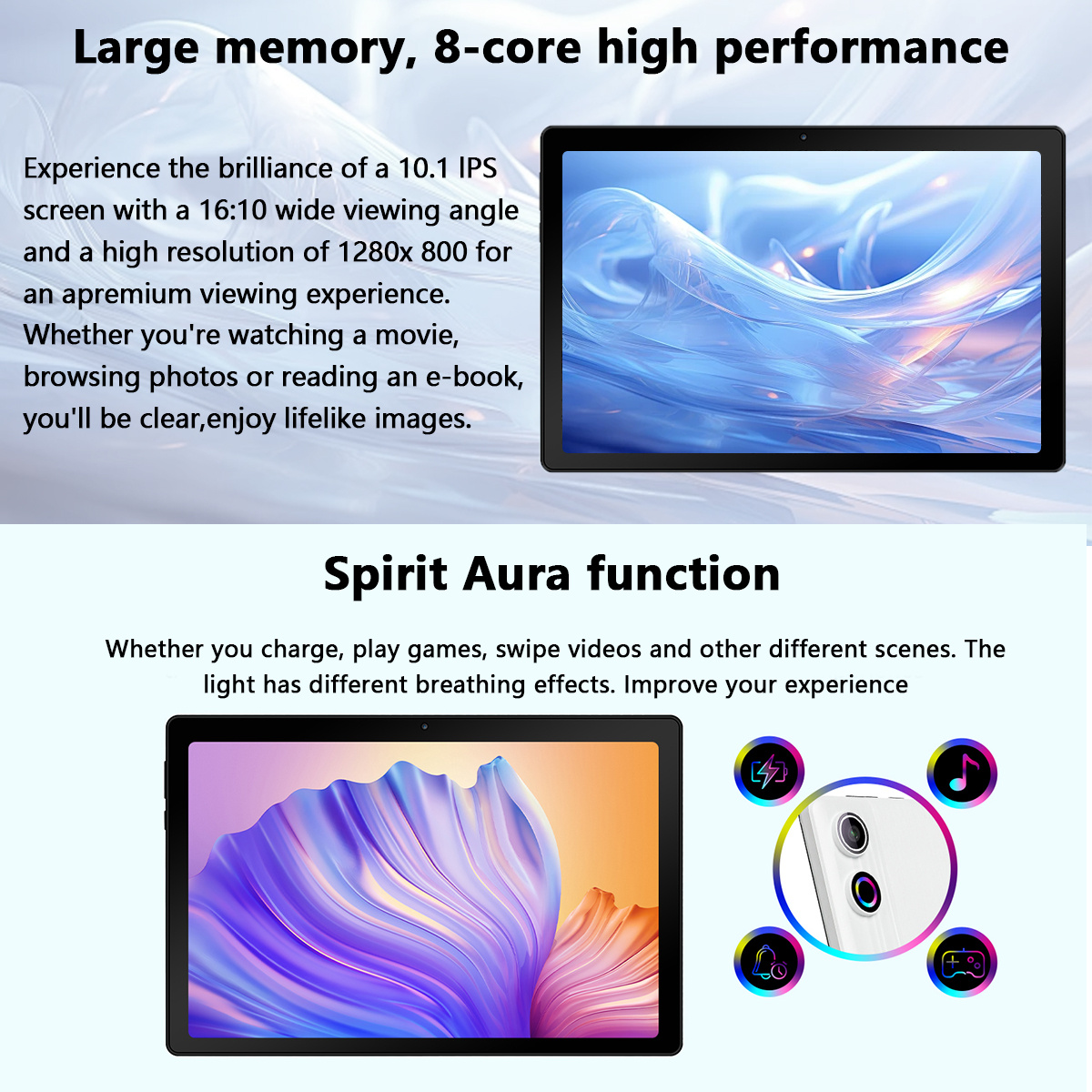 AEEZO Android 14 Tablet with Face Unlock, 10.1 Inch HD Display, Octa-Core Processor, 12GB RAM, 64GB ROM, 1TB Expandable Storage, 5000mAh Battery, 5MP+8MP Cameras, Includes Headphones, Wireless Mouse, Keyboard, Stylus, and Case christmas gifts - Image 3