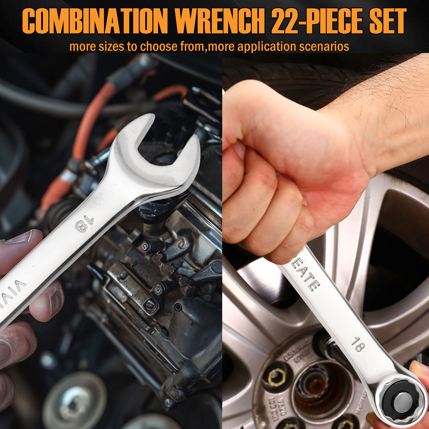 22-Piece Combination Wrench Set, SAE & Metric Chrome Vanadium Steel Spanners with Quick-Access Organizer Rack for Tight Spots, Home, Auto & Mechanical Repairs,Christmas Sale Gift Ideas - Image 7