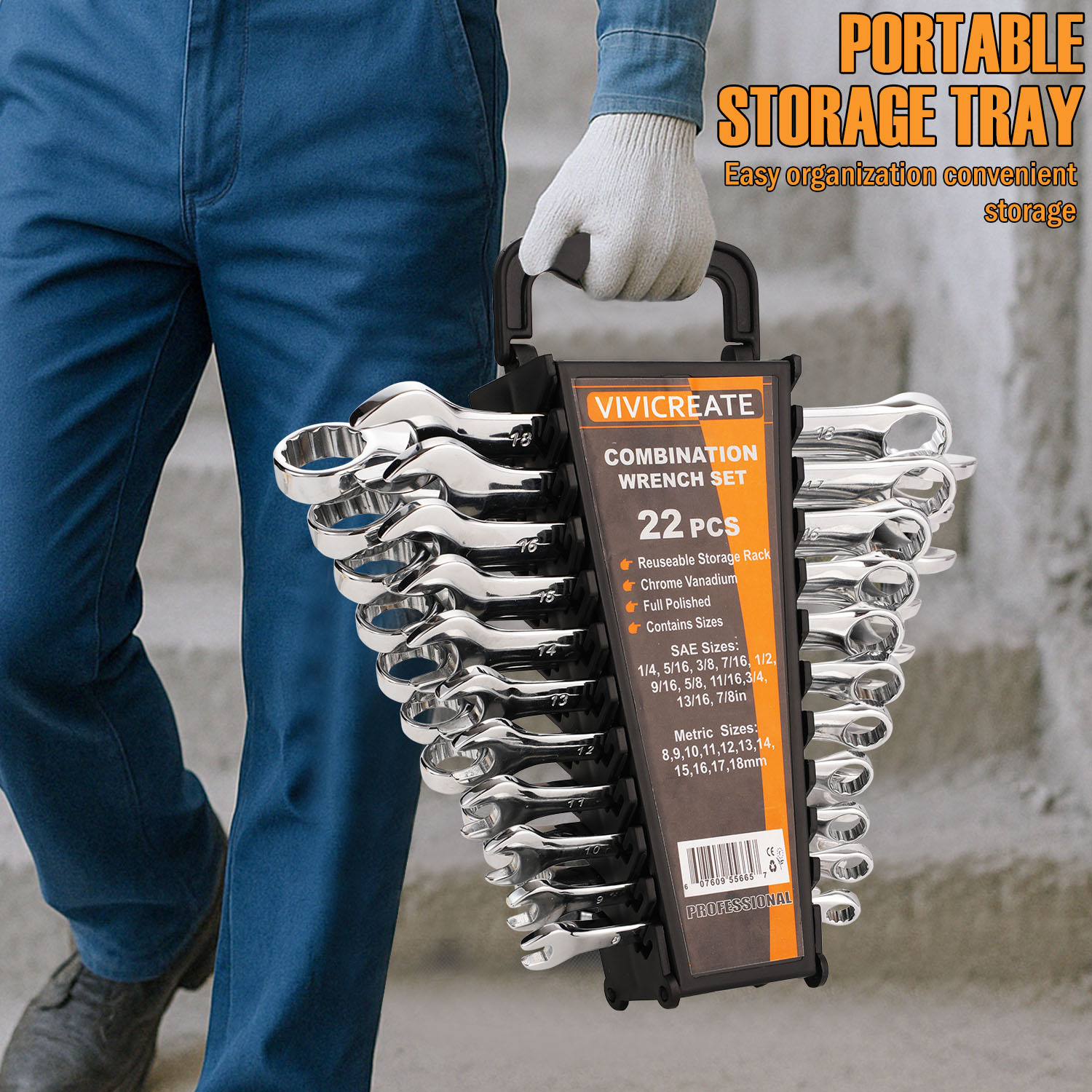 22-Piece Combination Wrench Set, SAE & Metric Chrome Vanadium Steel Spanners with Quick-Access Organizer Rack for Tight Spots, Home, Auto & Mechanical Repairs,Christmas Sale Gift Ideas - Image 8