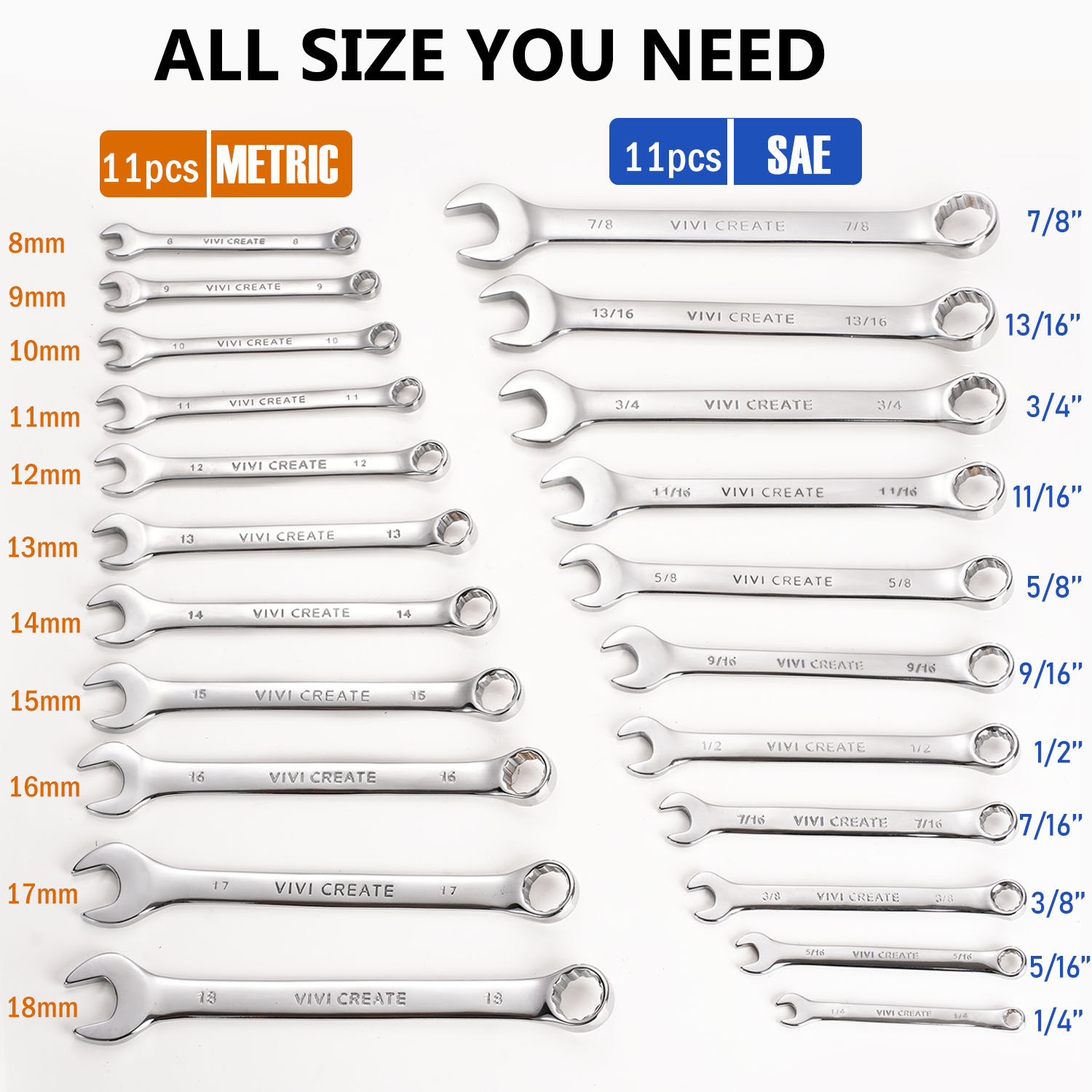 22-Piece Combination Wrench Set, SAE & Metric Chrome Vanadium Steel Spanners with Quick-Access Organizer Rack for Tight Spots, Home, Auto & Mechanical Repairs,Christmas Sale Gift Ideas - Image 4