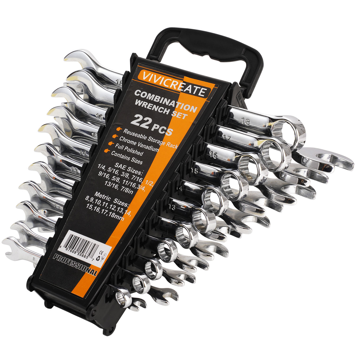 22-Piece Combination Wrench Set, SAE & Metric Chrome Vanadium Steel Spanners with Quick-Access Organizer Rack for Tight Spots, Home, Auto & Mechanical Repairs,Christmas Sale Gift Ideas