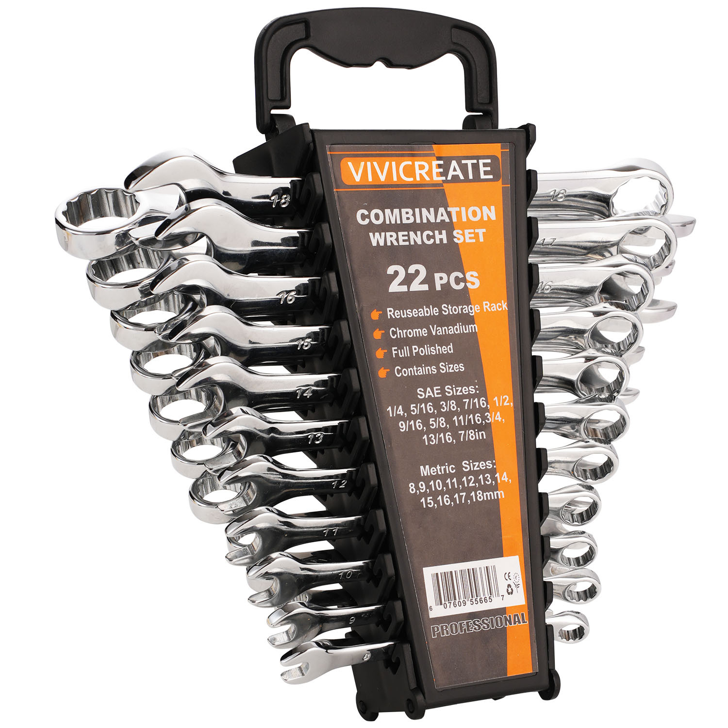22-Piece Combination Wrench Set, SAE & Metric Chrome Vanadium Steel Spanners with Quick-Access Organizer Rack for Tight Spots, Home, Auto & Mechanical Repairs,Christmas Sale Gift Ideas - Image 6