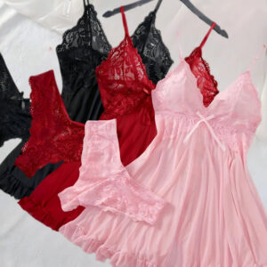3 Sets V-Neck Sexy Contrast Lace Mesh Chemise Babydoll Naughty Lingerie Set Sleepdress, All-Season Polyester Slip Dress Nightwear Skimpy Clothes, Soft and Comfortable Nightgown Lingerie for Women, Birthday Gift Christmas Gifts New Year's Gift for Women, Romantic Evenings Holidays Party Anniversay Dating Valentine's Day