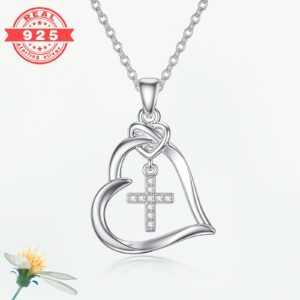 Lab Grown Diamond Heart Necklace 925 Sterling Silver Love Heart Cross Pendant Jewelry Gifts for Women