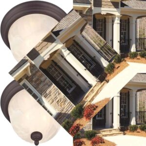 6230900 Two - Light Flush - Mount Exterior Fixture, Oil Rubbed Bronze Finish on Steel with White Alabaster Glass