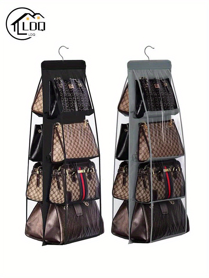 1pc LDQ Multi-Layer Handbag Organizer • 8 Pockets Foldable Oxford Cloth Hanging Storage Rack • Space-Saving Closet Organizer for Handbags, Purses & Accessories • Durable Black & Gray Design • Perfect for Christmas, Halloween, Thanksgiving • Purse Storage Organizer & Accessory Holder • Sleek Appearance & Sturdy Construction - Image 12