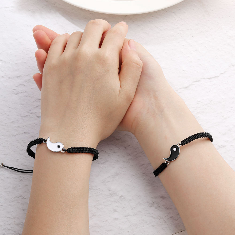 2pcs Best Friend Bracelets for 2 Adjustable Cord Thread Yin Yang Matching Bracelet for Bff Friendship Relationship Friendshop Boyfriend Girlfriend Valentines Gift, Suitable for Women - Image 4