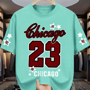[Sporty Casual Style] Men's Plus Size Chicago 23 Graphic T-Shirt | Breathable Stretch Polyester, Casual Sporty Design, Bold Lettering & Number Print, Machine Washable, Regular Fit Summer Tee, Everyday Tshirt