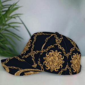 One Piece of a 2D Golden Baroque Chains Print Baseball Cap - an Adjustable Snapback Hat Featuring a Full-Body Vibrant Design, Perfect for Running, Street Style, And Sports Activities.