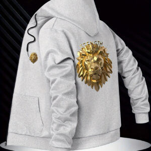 Men'S Trendy Autumn And Winter Collection Features a Hooded Jacket with a Golden Lion Pattern, a Versatile Business Baseball Jacket with a Stand-Up Collar, Perfect for Layering