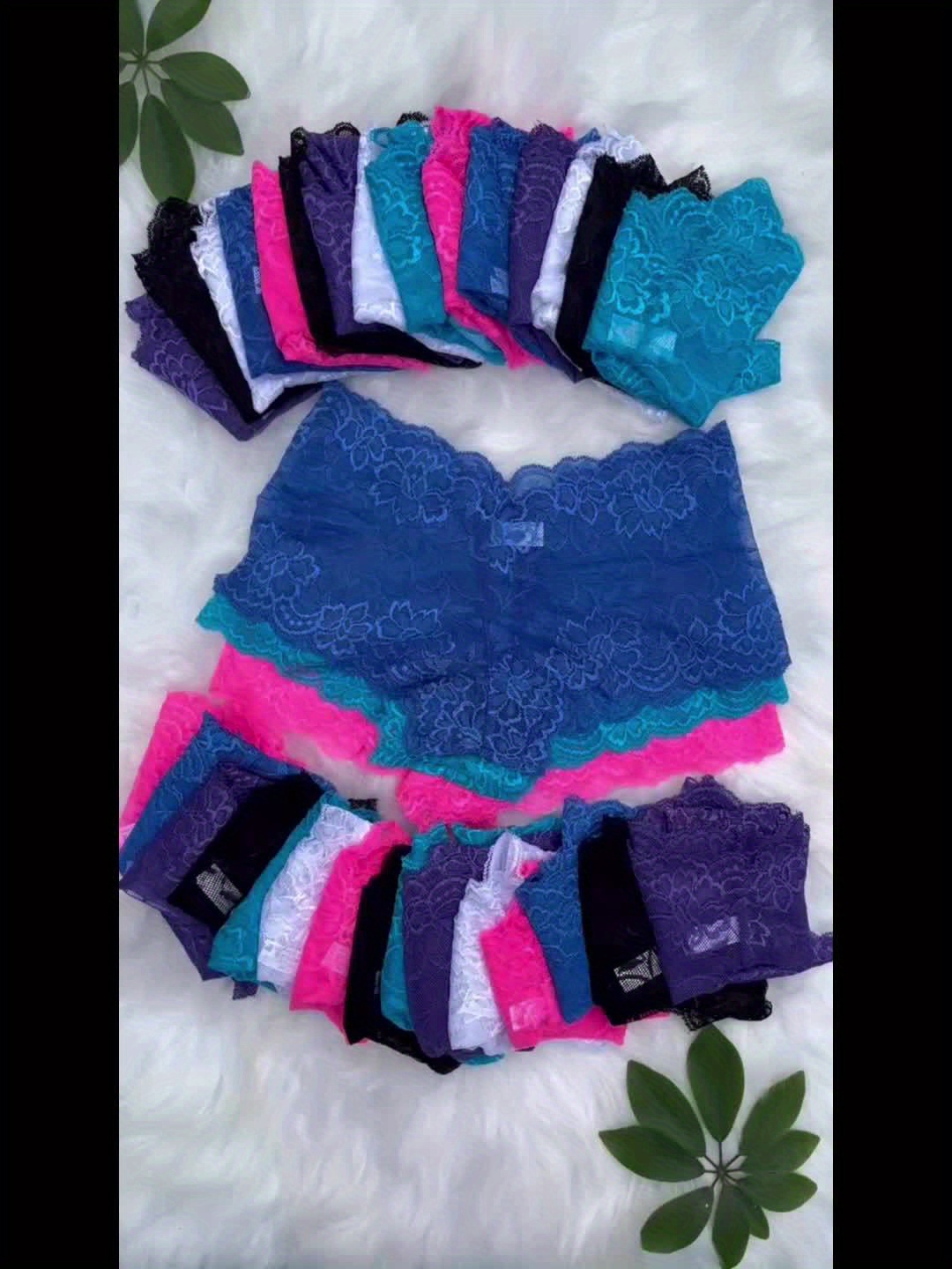 33pcs Solid Seamless Transparent Floral Lace Boyshort Briefs, Simple Comfy Breathable Stretchy Intimates Panties, Women's Lingerie & Underwear(6 Color Random Delivery) - Image 9