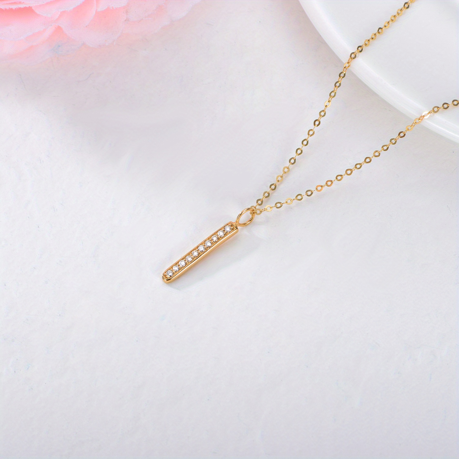 14K Solid Golden Bar Necklace for Women - Image 4