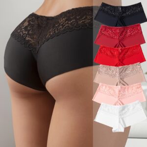 Six-Pack Sexy Lace Boxer Shorts, Seamless And Comfortable Women'S Underwear, Elastic Solid Color Panties for Women.