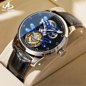 High-end Luxury Genuine Tourbillon Mechanical Watch, Manual Winding Skeleton Open-back Business Wristwatch, Holiday Gift