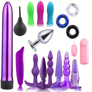 17pcs Anal Plug Vibrator Penis Rings Kit, Anal Plug Anal Beads Dildo Rooster Ring Vibrator Adult Pleasure Erotic SM Props Set, Vibrating Anal Plug Kit for Men And Women, Couple Flirting Sex Toy Battery Not Include