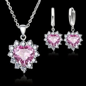 Elegant 3pcs Heart-Shaped Jewelry Set for Women - Silvery Plated Necklace & Earrings, Resin Inlay, Zinc Alloy - Perfect Romantic Gift,Valentine's Day