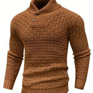 Men's Casual Waffle Knit Lapel Button Sweater