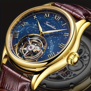 Men'S Luxury True Tourbillon Mechanical Watch, Manual-Winding Sapphire Crystal Timepiece, Holiday Gift, Without Battery