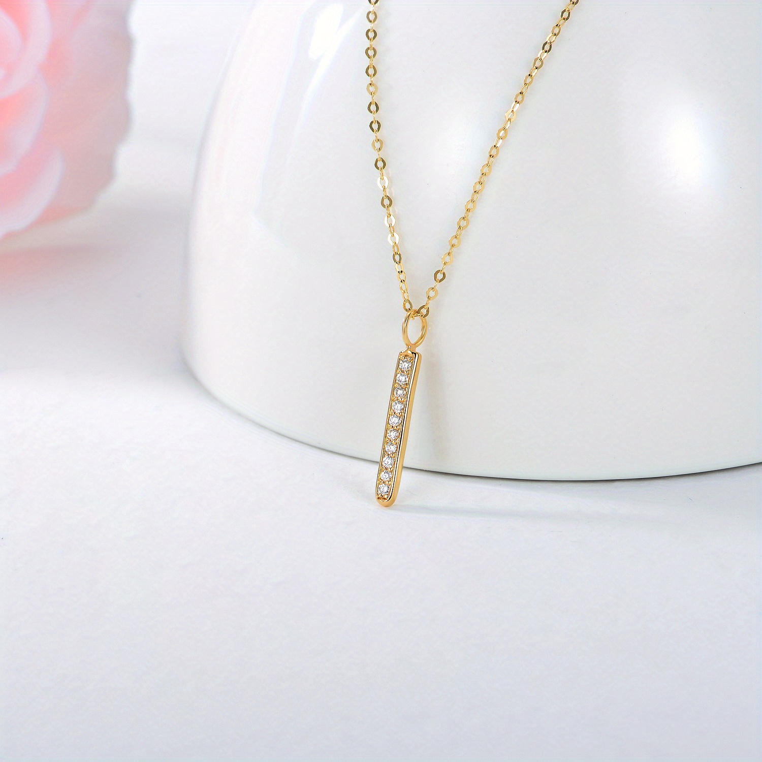 14K Solid Golden Bar Necklace for Women - Image 3