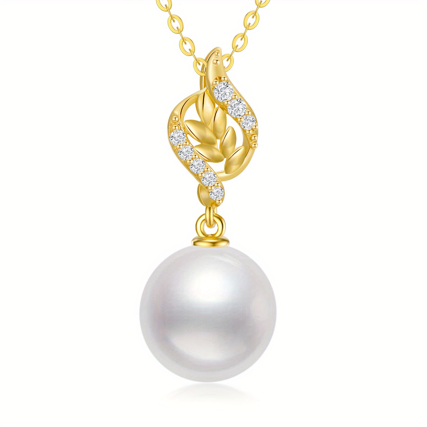 10k Golden Natural- Leaf & 9mm Freshwater Freshwater Pearls Necklace for Women,…