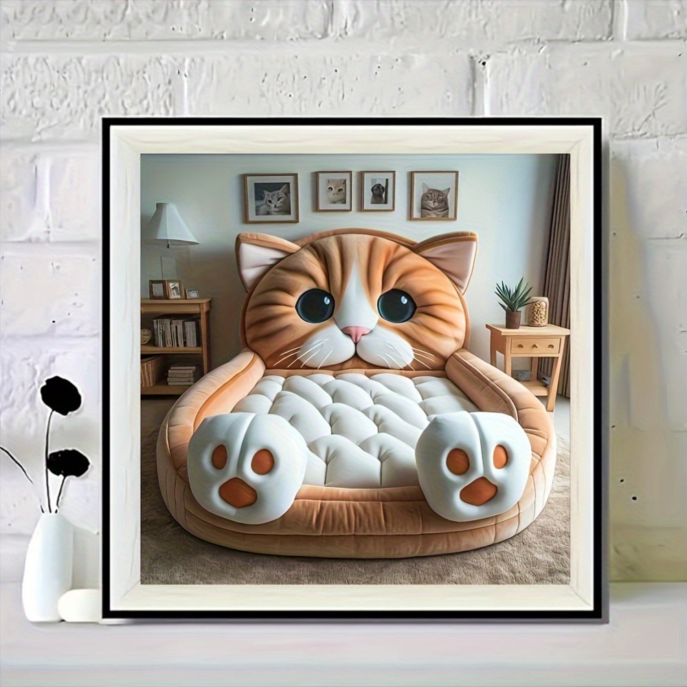 A 5D Diamond Painting Kit Featuring a Design of a "Kitten Bed" with Full Round Acrylic Diamonds, Numbered for Mosaic Art Crafting, Suitable for Unframed Wall Decoration in Living Rooms, Bedrooms, And Offices - Image 4