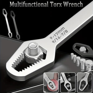 1pc Multifunctional Black Torx Wrench - Adjustable Self-Tightening Dual-Ended Wrench with 3-17mm Thread Size, 5mm Thick Durable Design and Portable Handle for Car Repair