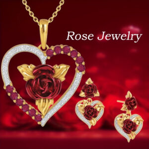 Stylish 3pcs Set Featuring a Golden Heart And Rose Charm Necklace Along with Earrings - Ideal for Valentine'S Day, Birthdays, And Other Special Events Like Halloween, Christmas Parties, And New Year Gifts., For Teenager