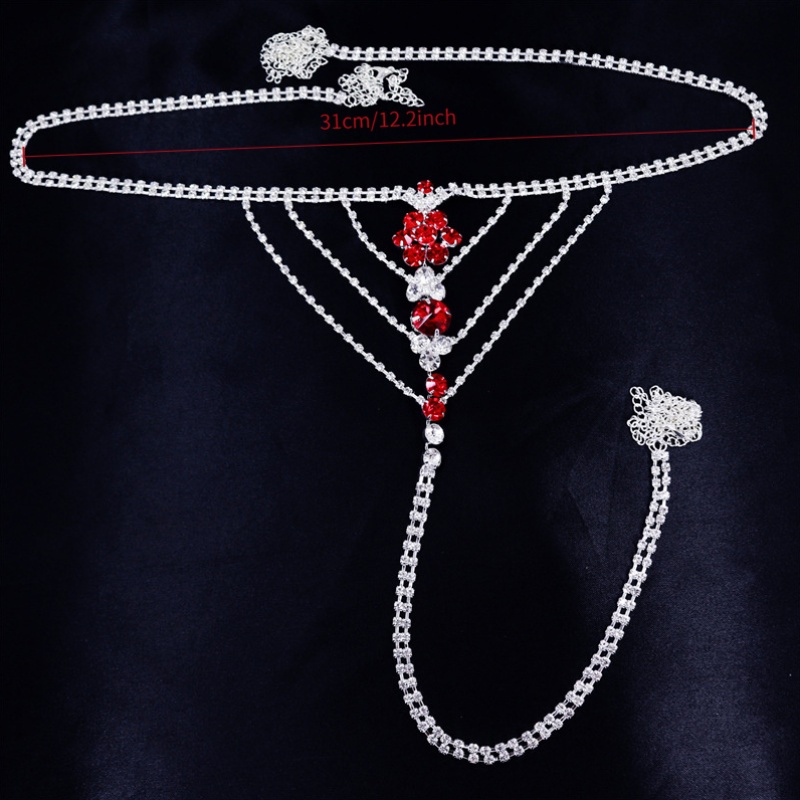 1pc Women'S Sexy Body Chain - Red & White Rhinestone Panty Chain with, Durable Metallic Chain for Valentine'S Day, Nightclub, Party - Sexy Lingerie Jewelry Gift for Her, Nightclub Accessory, Bold Fashion Statement, Sparkling Crystals, Nightlife Outfit, Trendy Design, Highquality Crystals, Fashion Lovers - Image 6