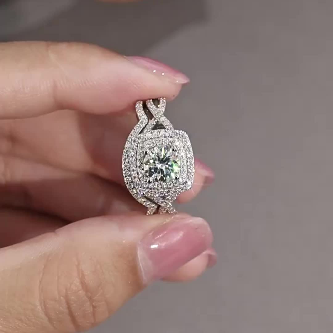 925 Silvery 0.90 Carat Princess & Round Cut Lab Moissanite Infinity Double Halo Engagement Bridal Ring Set In Christmas Gifts, Halloween Jewelry, Best Gifts for Good Friends, Holiday Gifts, Romantic Presents, Infinity Design, Elegant Jewelry, Highquality Plating, Labcreated Gemstone, Moissanite Ring, Halo Ring, Engaged Couples, Jewelry Lovers - Image 14