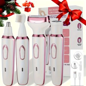 4-in-1 Electric Hair Remover for Women - Painless & Close Shave Pubic & Body Shaver, Bikini Trimmer, Lady Shaver with USB Charging, Rechargeable Battery, Hair Removal Device