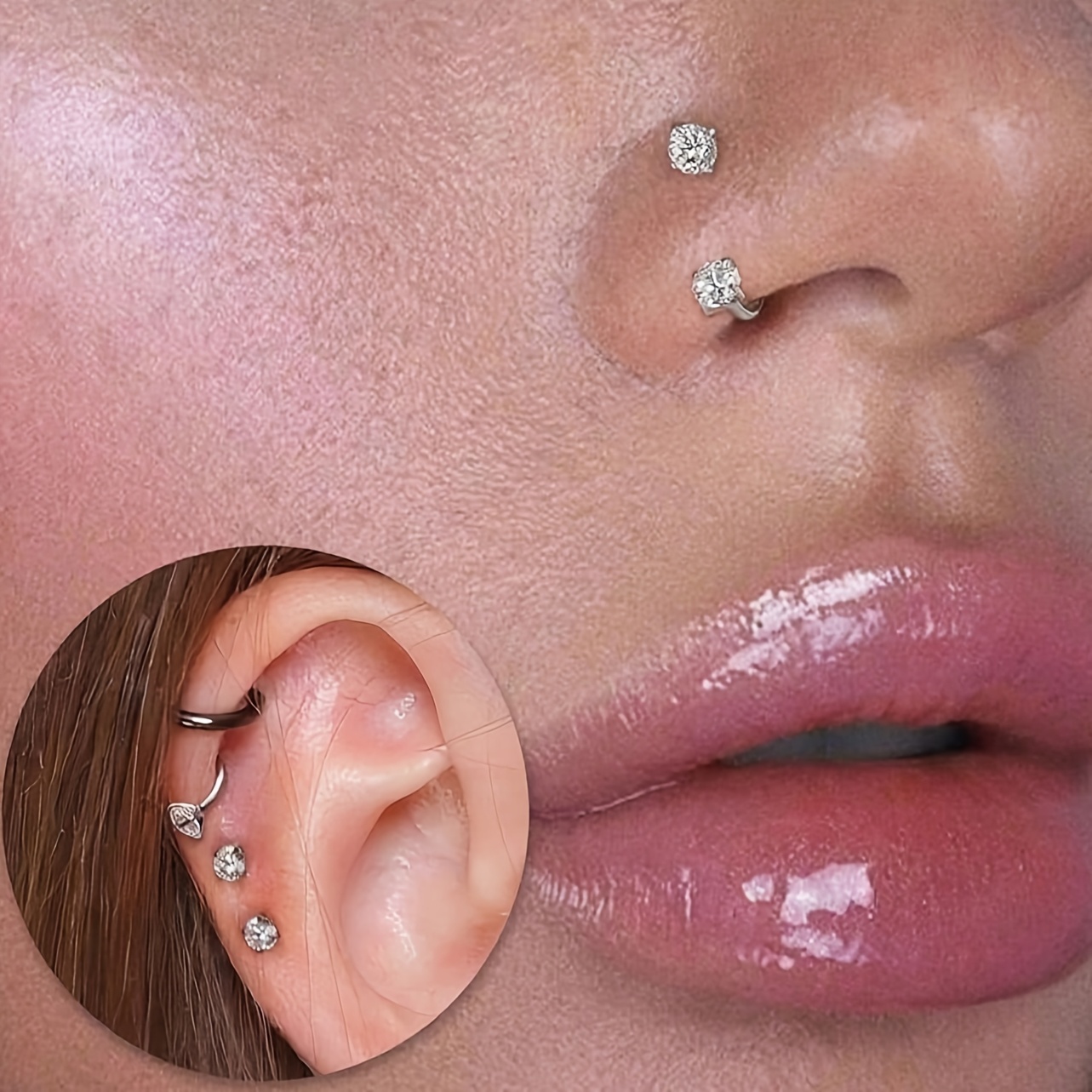 4pcs of Stylish And Minimalist Stainless Steel Circular Heart Star CZ Zirconia Horseshoe Nose Rings with Internal Thread Design, Suitable for Multiple Piercings, Perfect for Nasal Cartilage, Ear Screens, And Lips. - Image 8