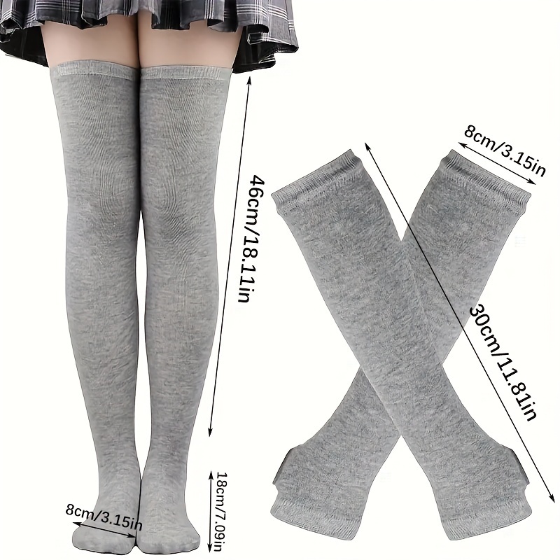 Striped Knee-High Socks with Knit Sleeves and Fingerless Gloves | Polyester and Polyamide, Ideal for Vacation and Party Outfits, Hand Wash Only, For Teenager - Image 3