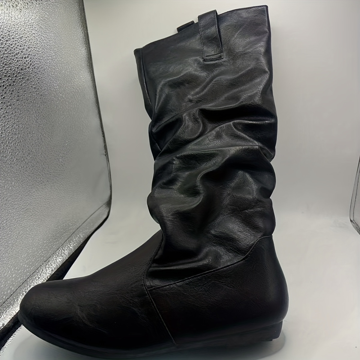 Women's Slouchy Knee-High Boots - Faux Cover Ruched Detail Casual Shoes, Black Stylish Footwear for Daily/Outdoor/Fall/Winter, Perfect Gift for Mom, Sister & Style Enthusiasts on Birthday - Image 4