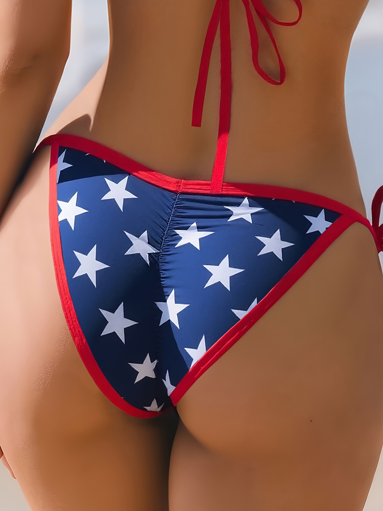[Flag Print Bikini Set] Sexy Patriotic Flag Print Bikini Set for Women - Halter…
