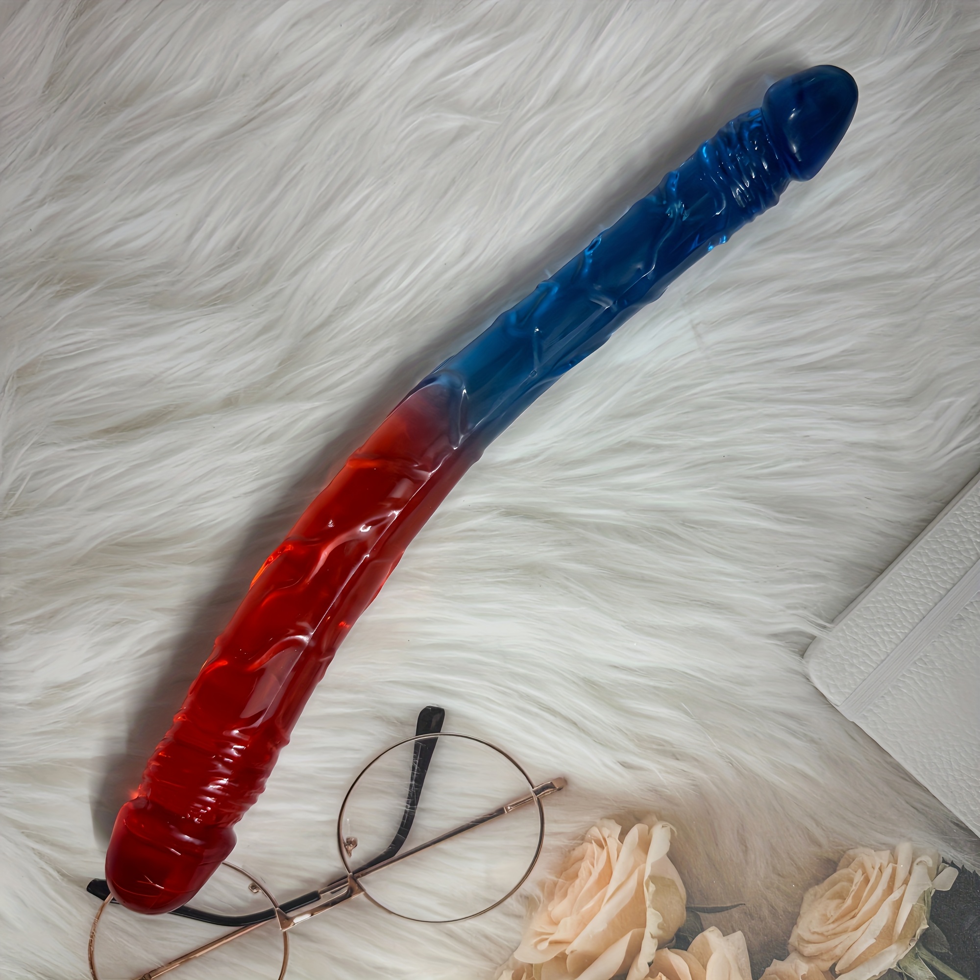 1pc Red and Blue Color-Blocked Jelly Realistic Double-Ended Dildo, Three Sizes Available, Soft and Flexible with Veins and Glans. Suitable for G-Spot and Anal Use, Double-Sided Thickened Adult Sex Toy. Ideal for Women/Men/Couples' Intimate Play - Image 9