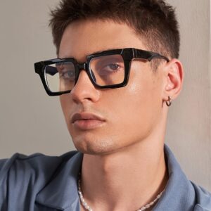 2D Flat - 1pc Men'S Minimalist Flat Glasses - Non- Everyday Eyewear, Lightweight & Durable for Formal/Casual Outfits - Modern Everyday Glasses for Men, Versatile Frames, Sleek Design, Comfortable Fit, Fashion Accessories, Office Professionals